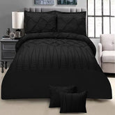 3 Pcs Pintuck & Cross Pleated Duvet Set - Black